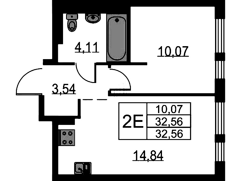 1-комнатная квартира 32.56 м², 1/12 эт., ЖК «Невская Долина»